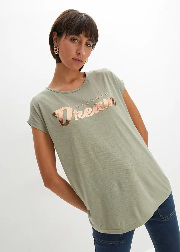 Longshirt aus Viskose-Mix in grün von vorne (im Anschnitt) - bonprix