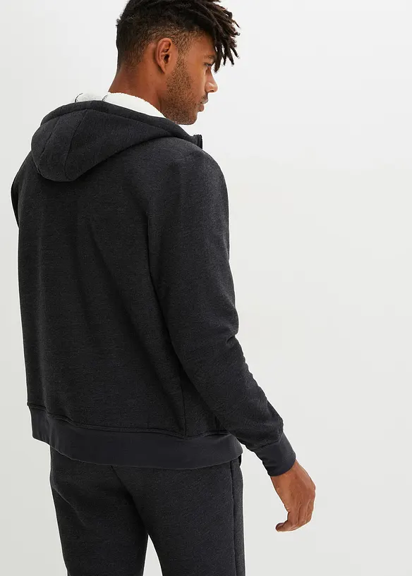 Thermo-Sweatjacke mit flauschigem Teddyfleece in schwarz von hinten (im Anschnitt) - bonprix