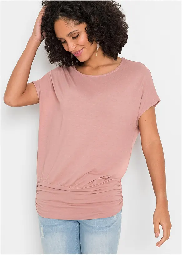 Shirt aus softem Viskose-Mix in rosa von vorne (im Anschnitt) - bonprix