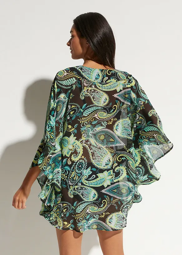 Strandtunika aus leichtem Chiffon in schwarz von hinten (Totalaufnahme) - bonprix