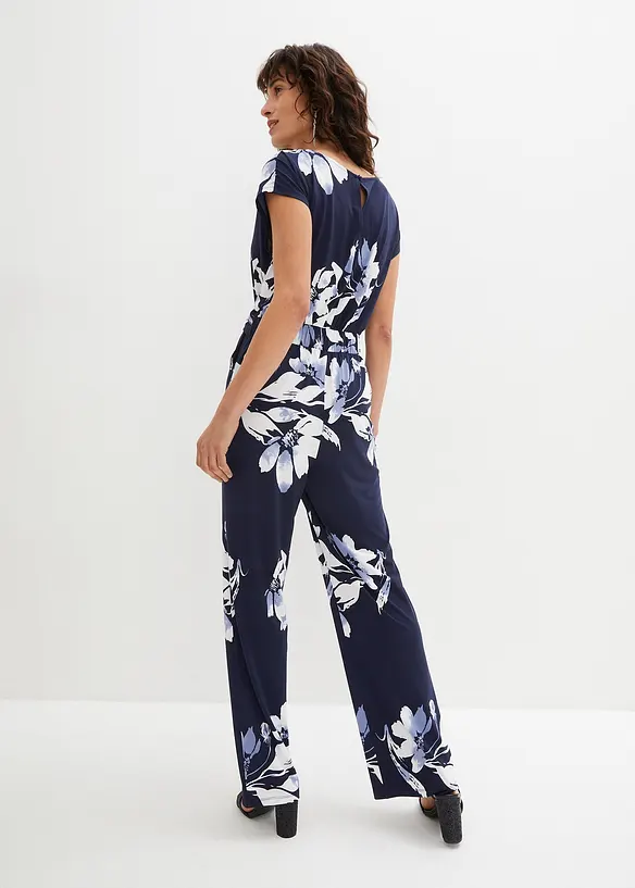Jumpsuit mit Bindeband in blau von hinten (Totalaufnahme) - bonprix