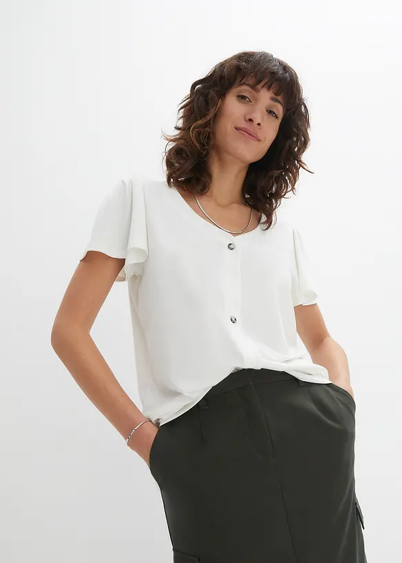 Shirt mit Knopfleiste in weiß von vorne (im Anschnitt) - bonprix Shirt mit Knopfleiste in weiß von vorne (im Anschnitt) - bonprix