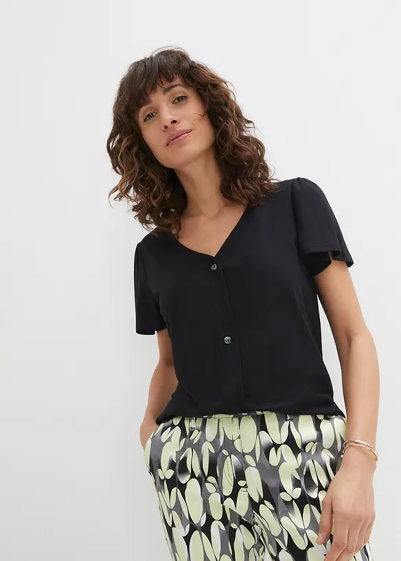 Shirt mit Knopfleiste in schwarz von vorne (im Anschnitt) - bonprix