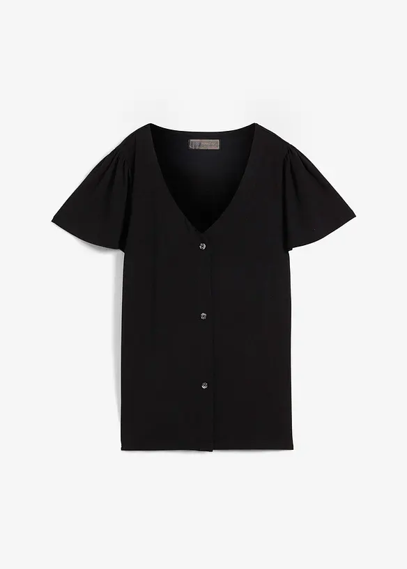 Shirt mit Knopfleiste in schwarz von vorne - bonprix