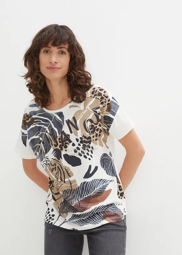 Shirt mit Foilprint in weiß von vorne (im Anschnitt) - bonprix