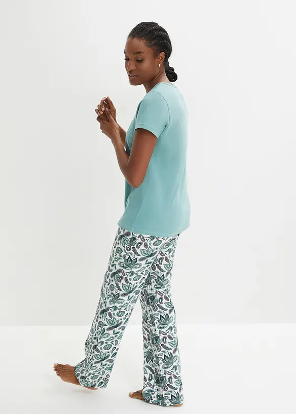 Pyjama aus reiner Baumwolle (3-tlg.Set) in blau von hinten (Totalaufnahme) - bonprix