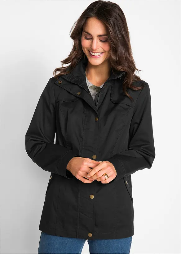 Jacke mit Stehkragen in schwarz von vorne (im Anschnitt) - bonprix