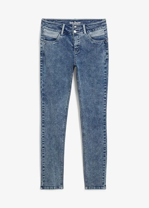 Skinny Jeans Mid Waist, Shaping in blau von vorne - bonprix