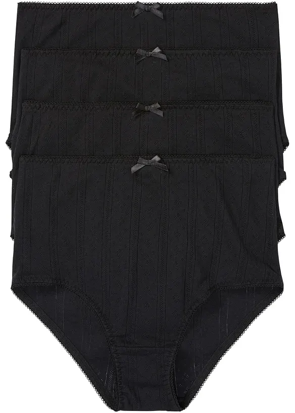 Highwaist Slip aus leichter Baumwolle (4er Pack) in schwarz von vorne - bonprix