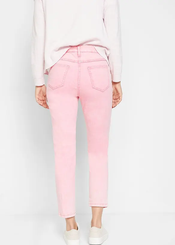 Verkürzte Twill-Hose im Used-Look aus Baumwoll-Mix in rosa von hinten - bonprix