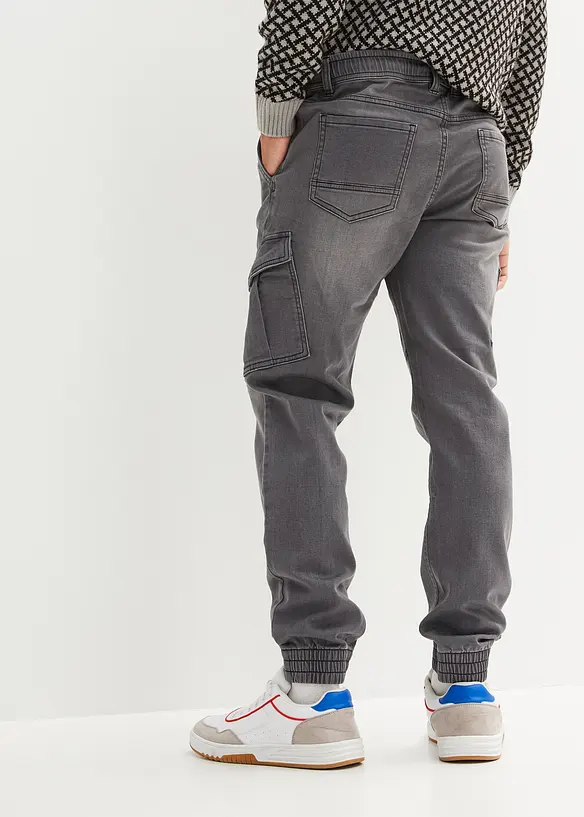 Regular-Fit Jeans-Jogger mit Dehnbund, Straight in grau von hinten - bonprix
