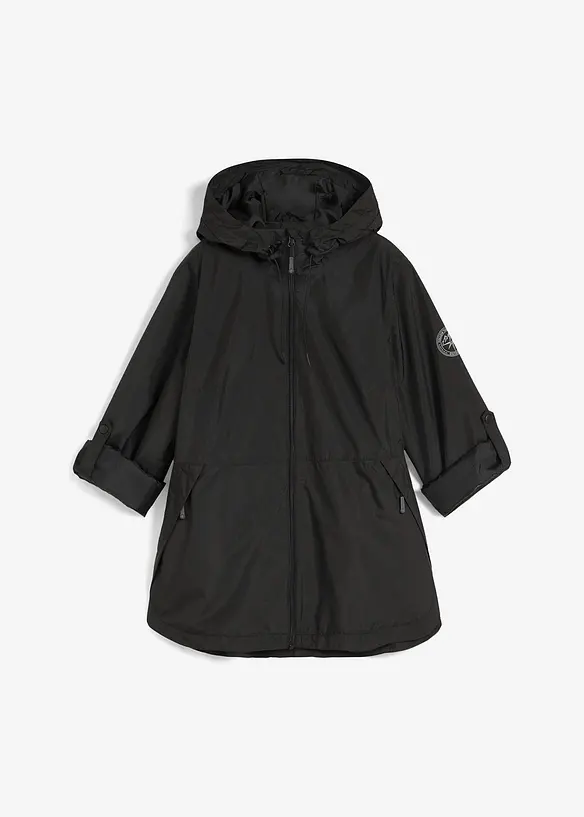 Ultraleichte Regenjacke mit Tasche zum Verstauen, wasserdicht in schwarz von vorne - bonprix