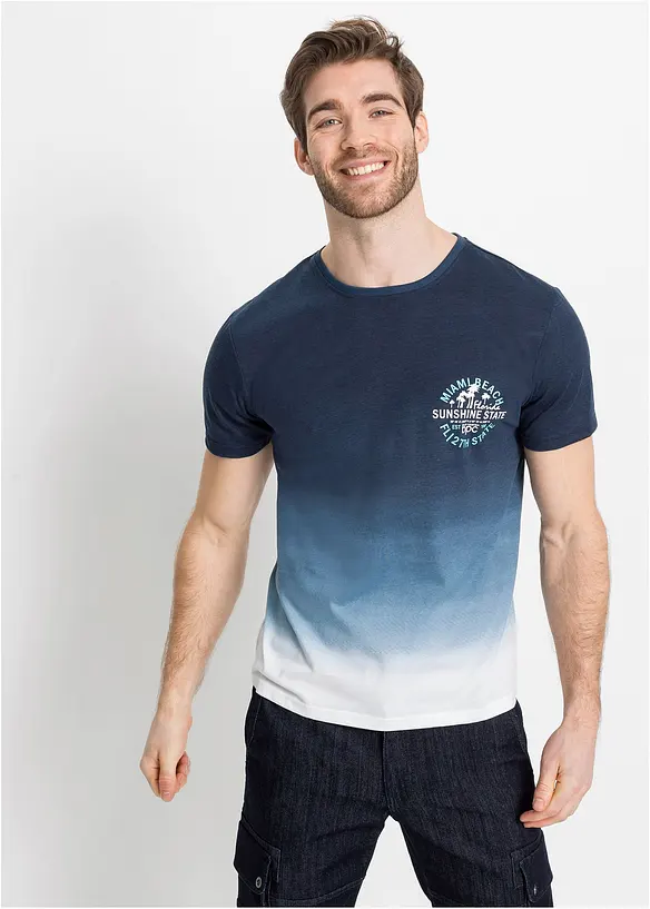 T-Shirt aus reiner Bio-Baumwolle in blau von vorne (im Anschnitt) - bonprix