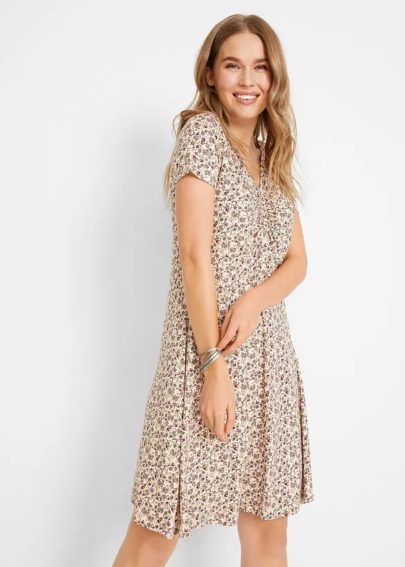 Knieumspielendes Jerseykleid aus Viskose-Mix in orange von vorne (Totalaufnahme) - bonprix