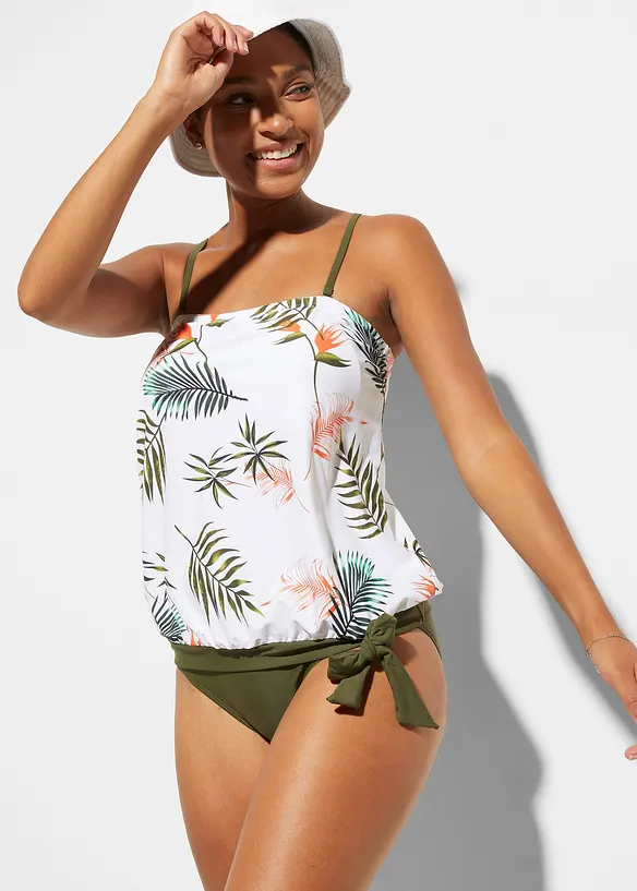 Bandeau-Tankini (2-tlg.Set) mit Multiway-Träger in weiß von vorne (Totalaufnahme) - bonprix