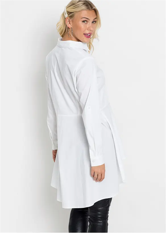 Longbluse mit Peplum aus Baumwoll-Mix in weiß von hinten (im Anschnitt) - bonprix