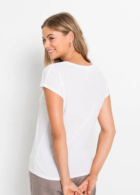 T-Shirt mit Federdruck in weiß von hinten (im Anschnitt) - bonprix
