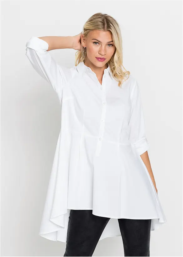 Longbluse mit Peplum aus Baumwoll-Mix in weiß von vorne (im Anschnitt) - bonprix