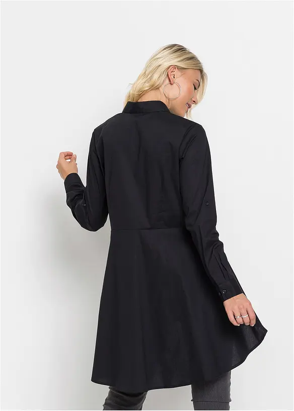 Longbluse mit Peplum aus Baumwoll-Mix in schwarz von hinten (im Anschnitt) - bonprix
