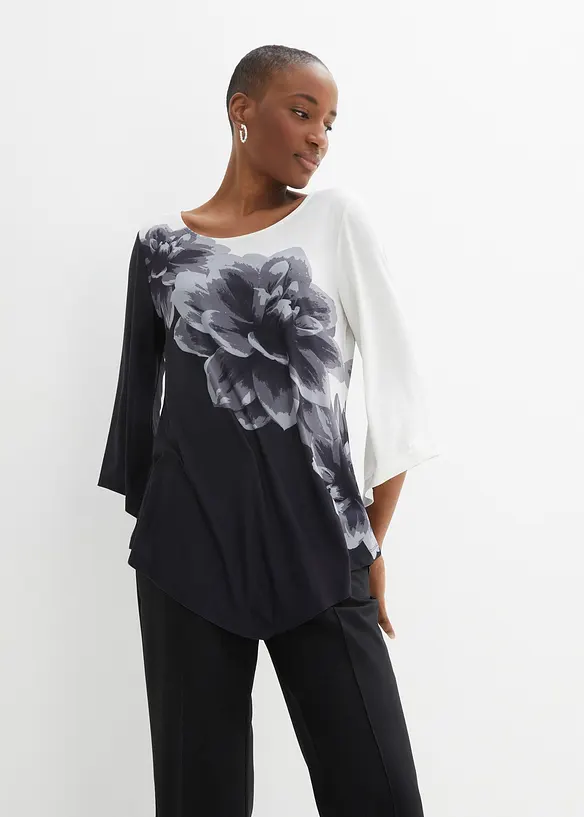 Shirt-Tunika mit Druck in schwarz von vorne (im Anschnitt) - bonprix