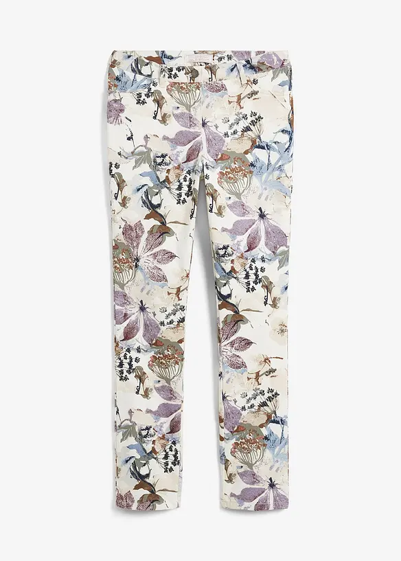 Stretch-Hose mit Blumen-Print in beige von vorne - bonprix