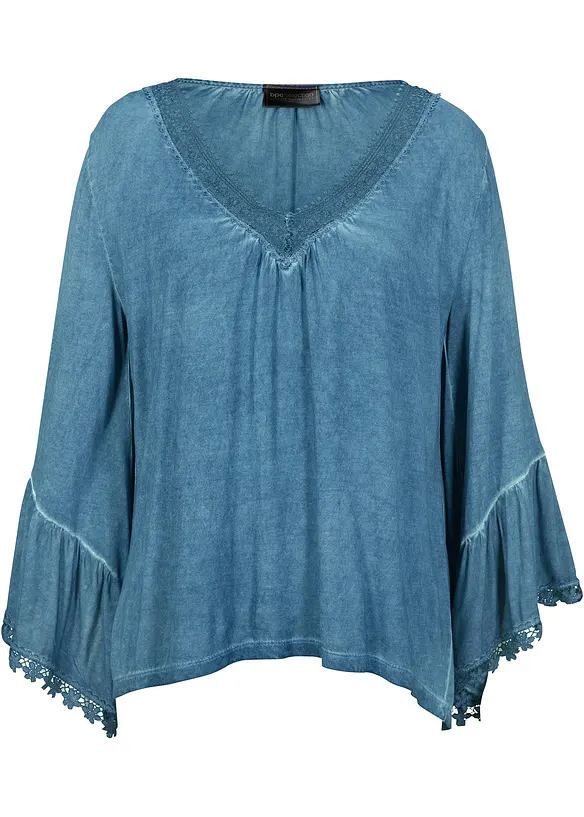 Shirt-Tunika mit Spitze in blau von vorne - bonprix