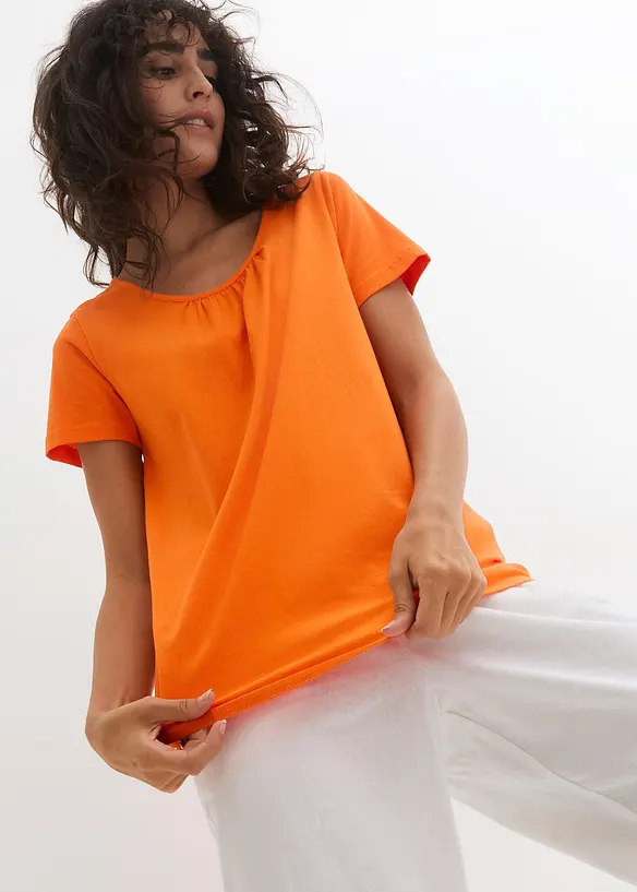 Shirt aus reiner Baumwolle, Kurzarm in orange von vorne (im Anschnitt) - bonprix