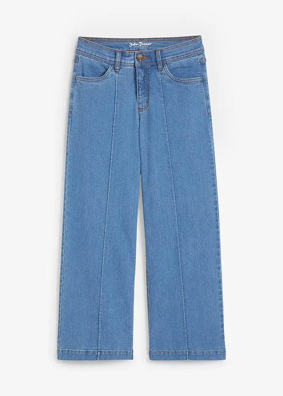 Wide-Leg-Jeans, Mid Waist, cropped in blau von vorne - bonprix