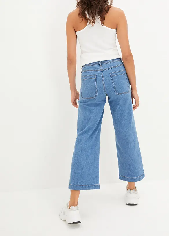 Wide-Leg-Jeans, Mid Waist, cropped in blau von hinten - bonprix