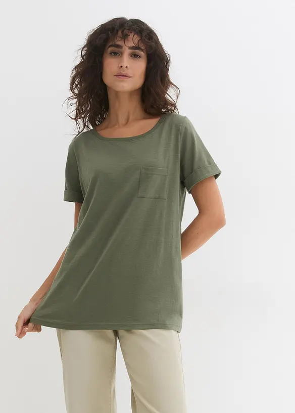 Longshirt aus reiner Bio-Baumwolle in grün von vorne (im Anschnitt) - bonprix Longshirt aus reiner Bio-Baumwolle in grün von vorne (im Anschnitt) - bonprix