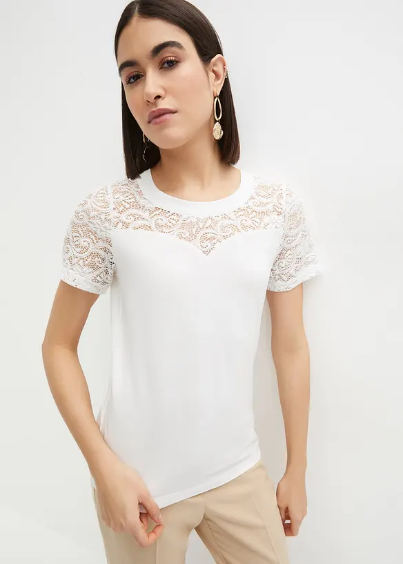 Shirt aus softer Viskose in weiß von vorne (im Anschnitt) - bonprix