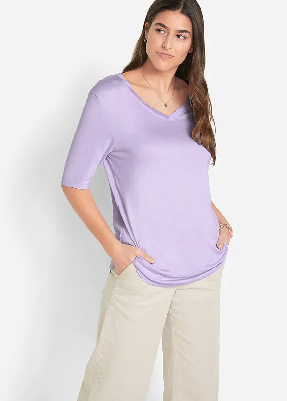 Longshirt aus softer Viskose, 2er-Pack in lila von vorne (im Anschnitt) - bonprix Longshirt aus softer Viskose, 2er-Pack in lila von vorne (im Anschnitt) - bonprix