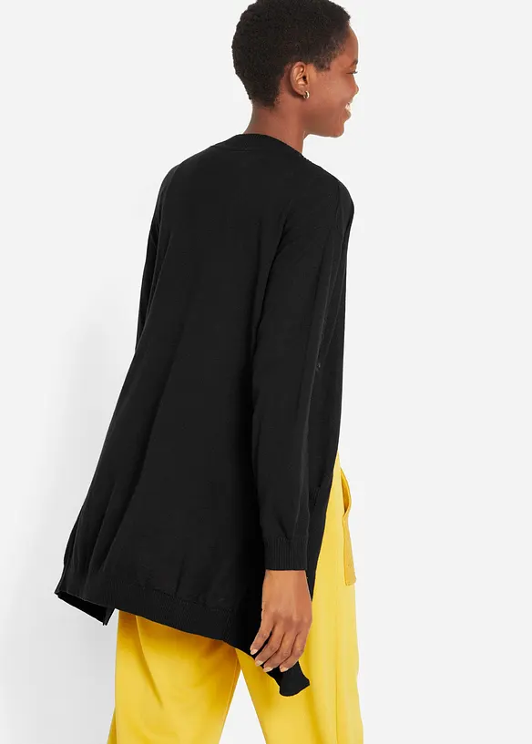 Baumwoll-Feinstrickjacke in schwarz von hinten (im Anschnitt) - bonprix