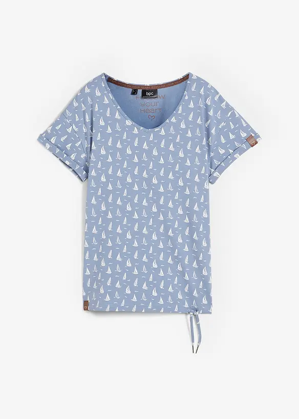 Bedrucktes T-Shirt mit Bindeband in blau von vorne - bonprix