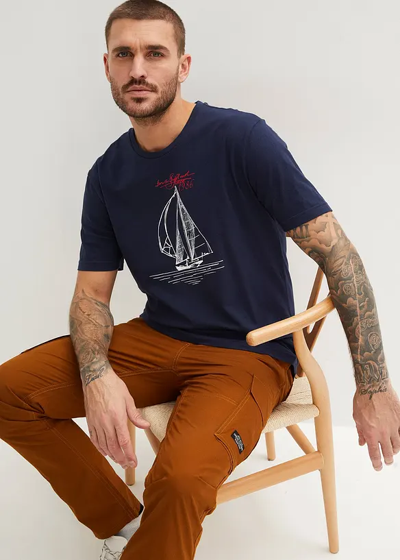 T-Shirt aus reiner Bio-Baumwolle (2er Pack) in blau von vorne (im Anschnitt) - bonprix