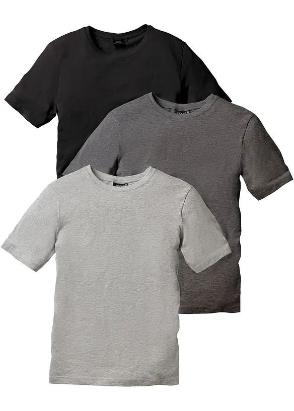 T-Shirt (3er Pack) in grau von vorne - bonprix