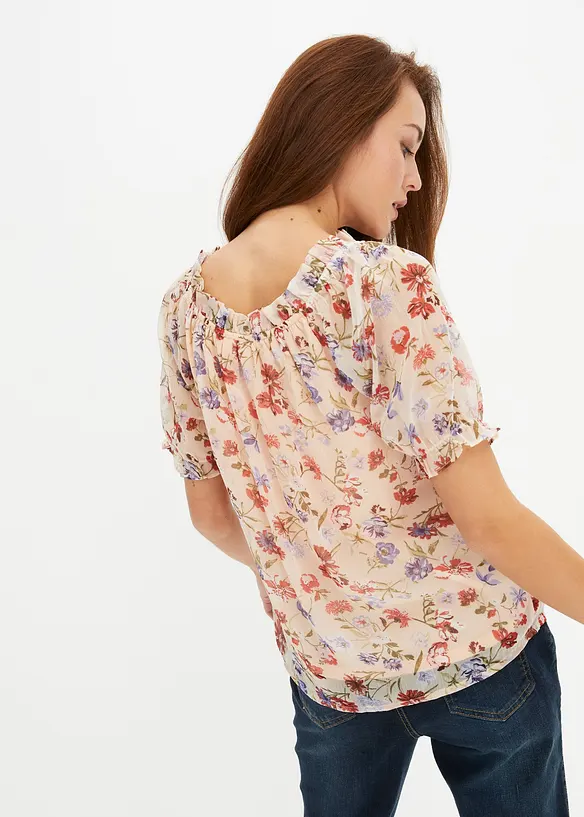 Carmen-Tunikabluse mit Bindedetail in rosa von hinten (im Anschnitt) - bonprix Carmen-Tunikabluse mit Bindedetail in rosa von hinten (im Anschnitt) - bonprix