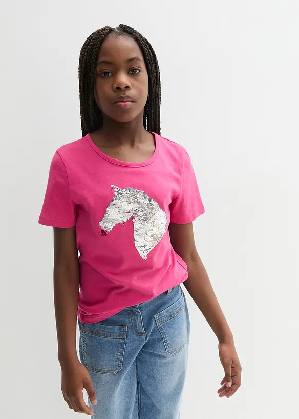 T-Shirt aus reiner Bio-Baumwolle in pink von vorne (im Anschnitt) - bonprix