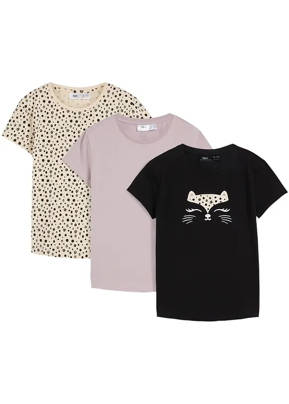 Mädchen T-Shirt aus Bio Baumwolle (3er Pack) in lila von vorne - bonprix