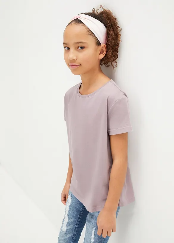 T-Shirt aus reiner Bio Baumwolle (3er Pack) in lila von vorne (im Anschnitt) - bonprix