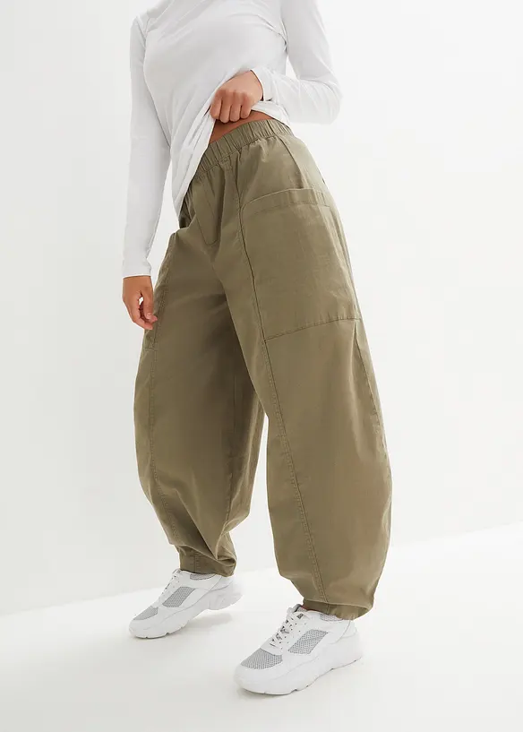 Ballonhose aus elastischem Baumwoll-Mix in grün von vorne - bonprix Ballonhose aus elastischem Baumwoll-Mix in grün von vorne - bonprix