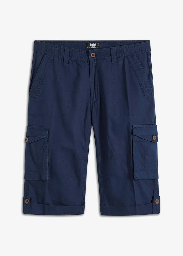 Regular Fit Cargo-Long-Bermuda aus luftigem Leinen-Mix in blau von vorne - bonprix