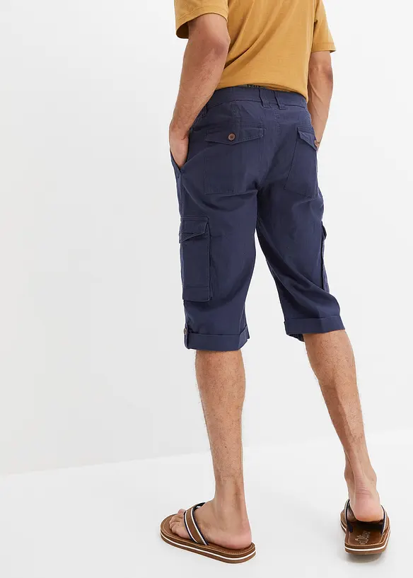 Regular Fit Cargo-Long-Bermuda aus luftigem Leinen-Mix in blau von hinten - bonprix
