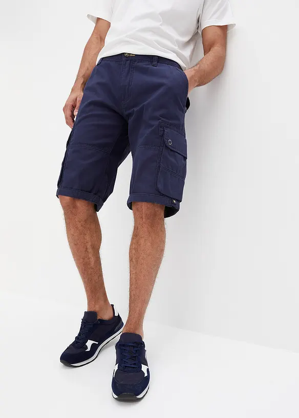 Cargo-Bermuda aus reiner Baumwolle in Regular Fit in blau von vorne - bonprix