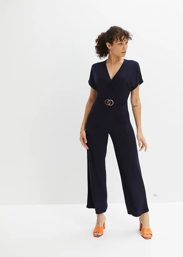 Jersey-Jumpsuit in blau von vorne (Totalaufnahme) - bonprix