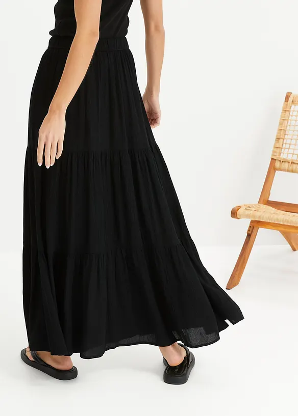 Maxi-Stufenrock aus strukturierter Viskose in schwarz von hinten - bonprix Maxi-Stufenrock aus strukturierter Viskose in schwarz von hinten - bonprix