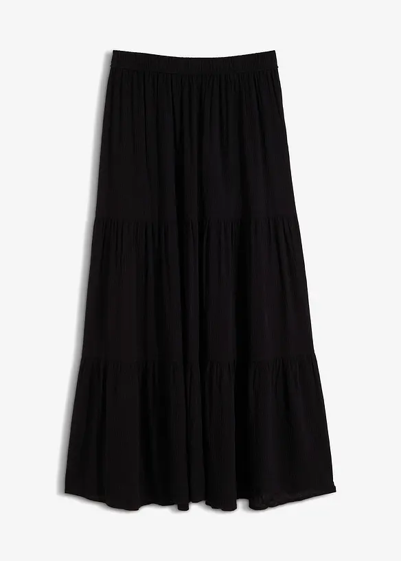 Maxi-Stufenrock aus strukturierter Viskose in schwarz von vorne - bonprix Maxi-Stufenrock aus strukturierter Viskose in schwarz von vorne - bonprix