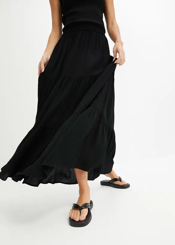 Maxi-Stufenrock aus strukturierter Viskose in schwarz von vorne - bonprix Maxi-Stufenrock aus strukturierter Viskose in schwarz von vorne - bonprix