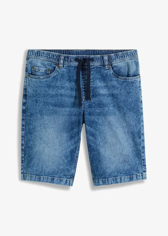 Leichte Schlupf-Jeans-Bermuda mit Dehnbund in Slim-Fit in blau von vorne - bonprix