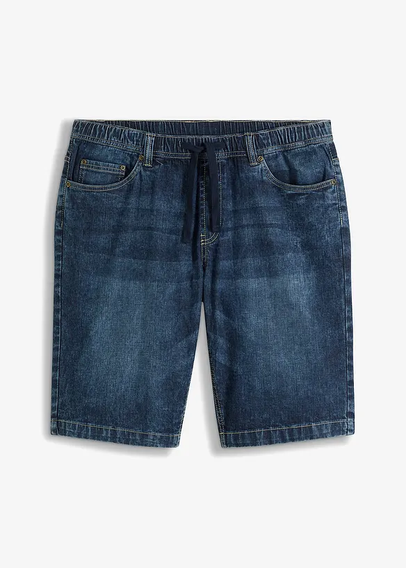 Leichte Schlupf-Jeans-Bermuda mit Dehnbund in Slim-Fit in blau von vorne - bonprix